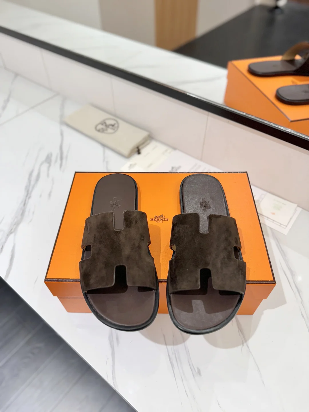 HERMES Slides Suede Leather Brown EU39-44 B50202609111859 - Image 3