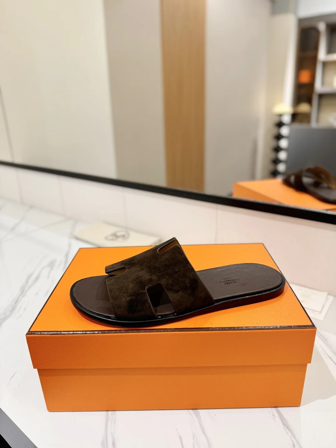 HERMES Slides Suede Leather Brown EU39-44 B50202609111859 - Image 4