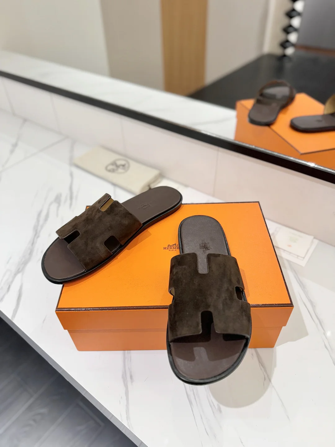 HERMES Slides Suede Leather Brown EU39-44 B50202609111859 - Image 5
