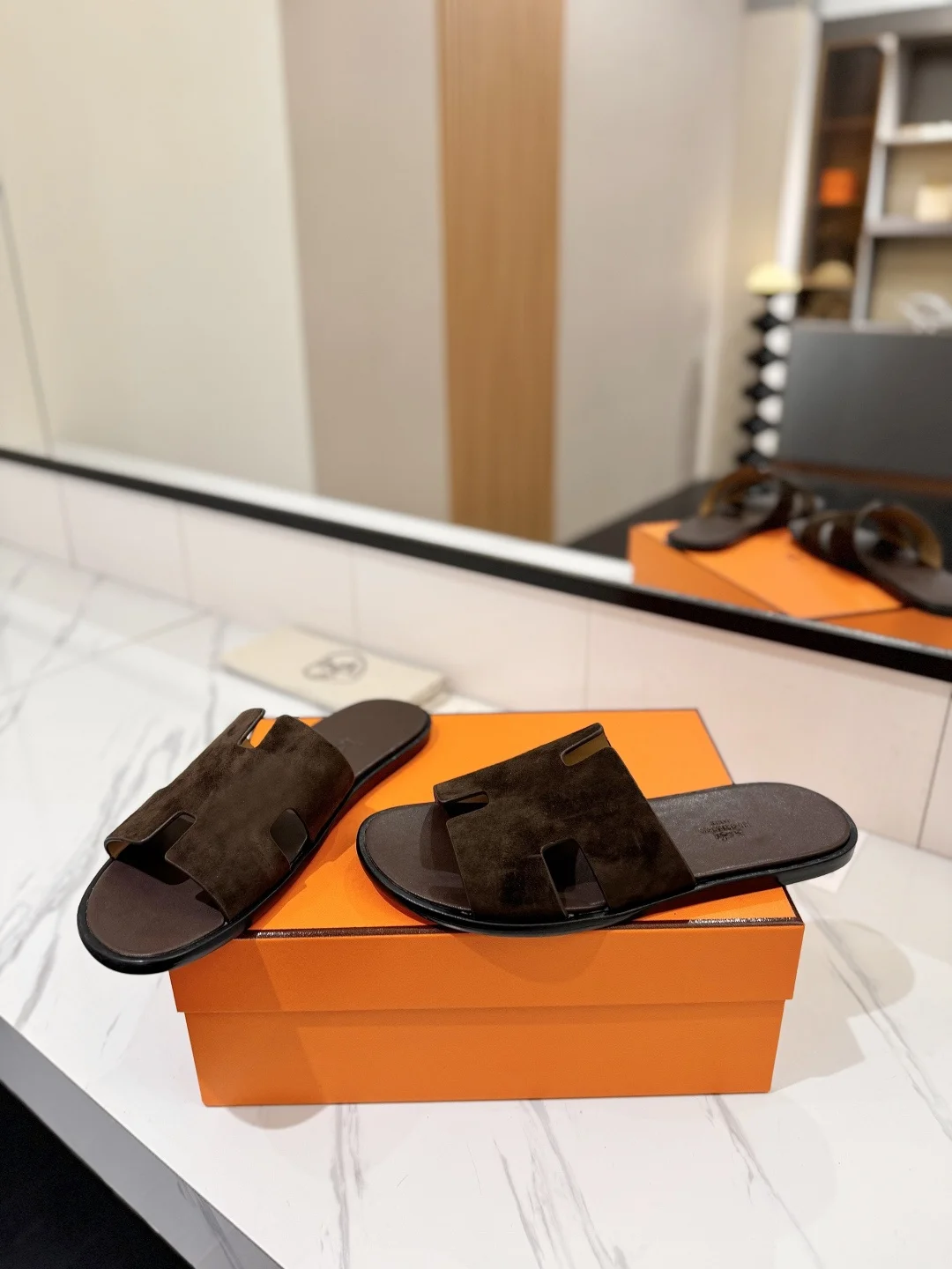 HERMES Slides Suede Leather Brown EU39-44 B50202609111859 - Image 6