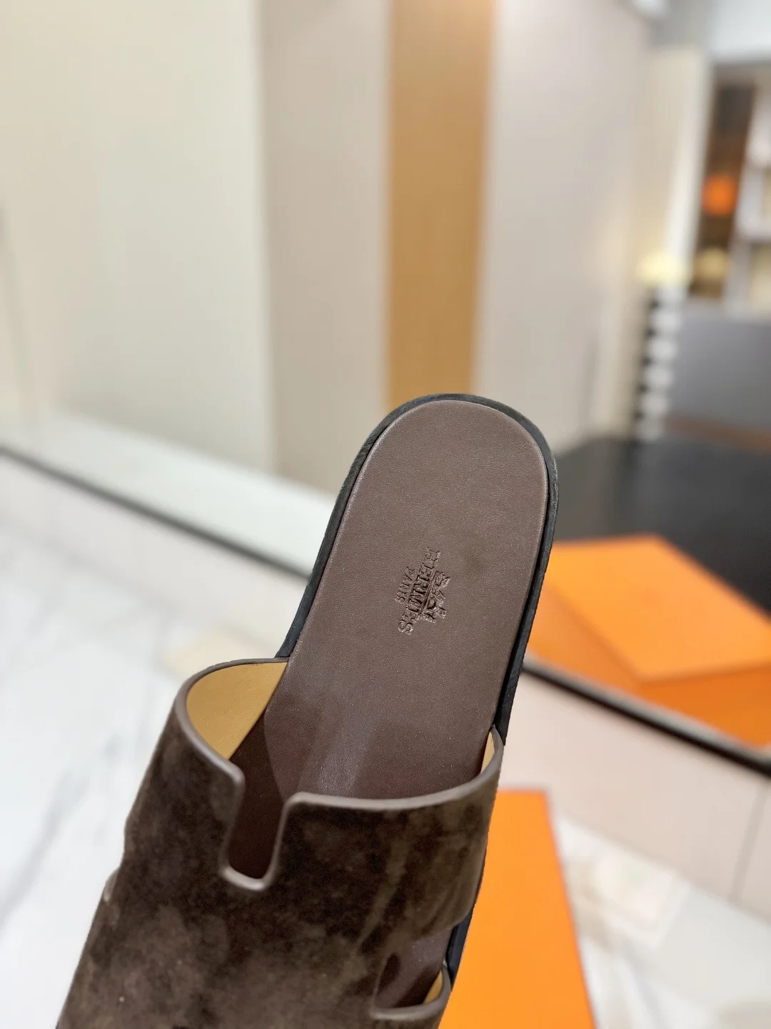 HERMES Slides Suede Leather Brown EU39-44 B50202609111859 - Image 8