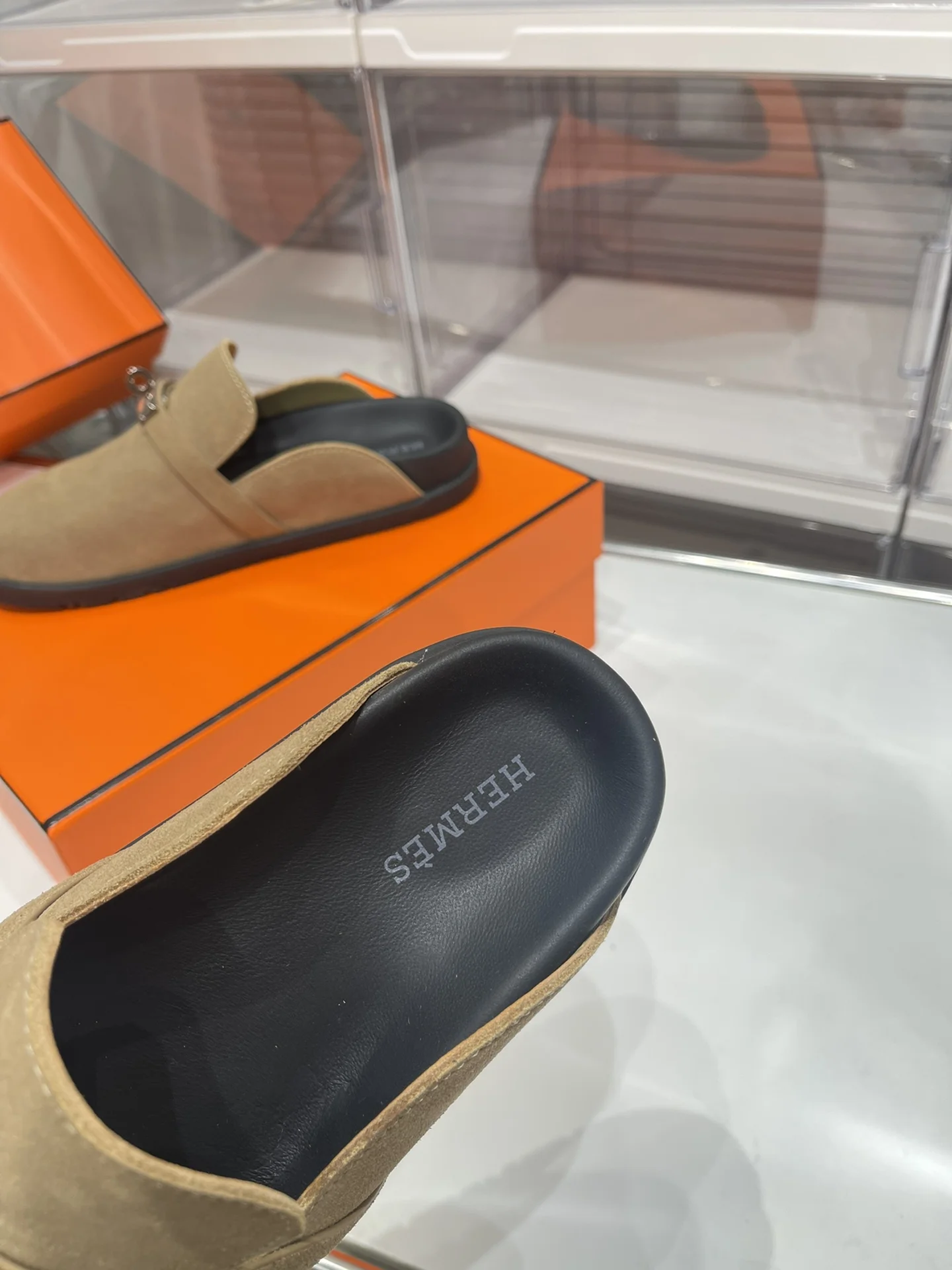 HERMES Slides Suede Leather Tan-Silver EU35-44 B30202609110906 - Image 7