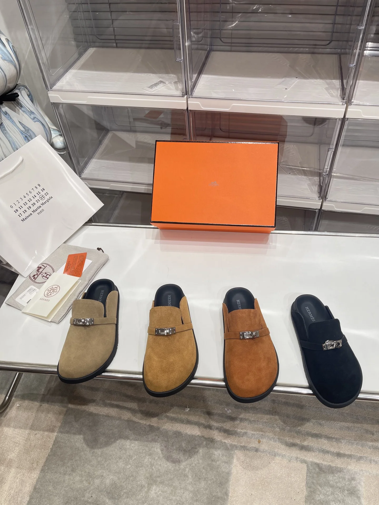 HERMES Slippers Suede Leather Brown-Silver EU35-44 B30202609110908 - Image 9