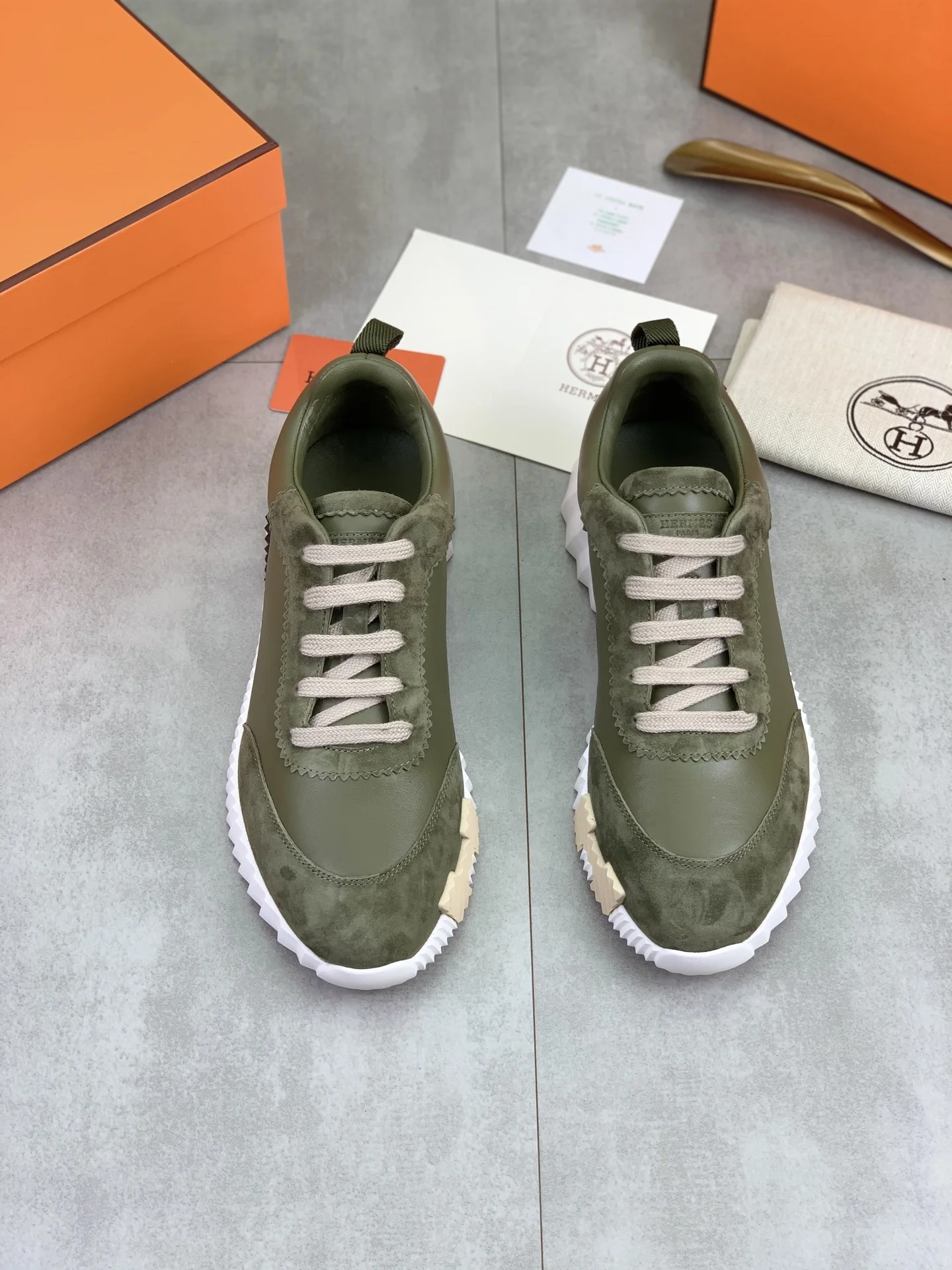 HERMES Sneakers Leather Green-Black EU39-45 C40202609110980 - Image 2