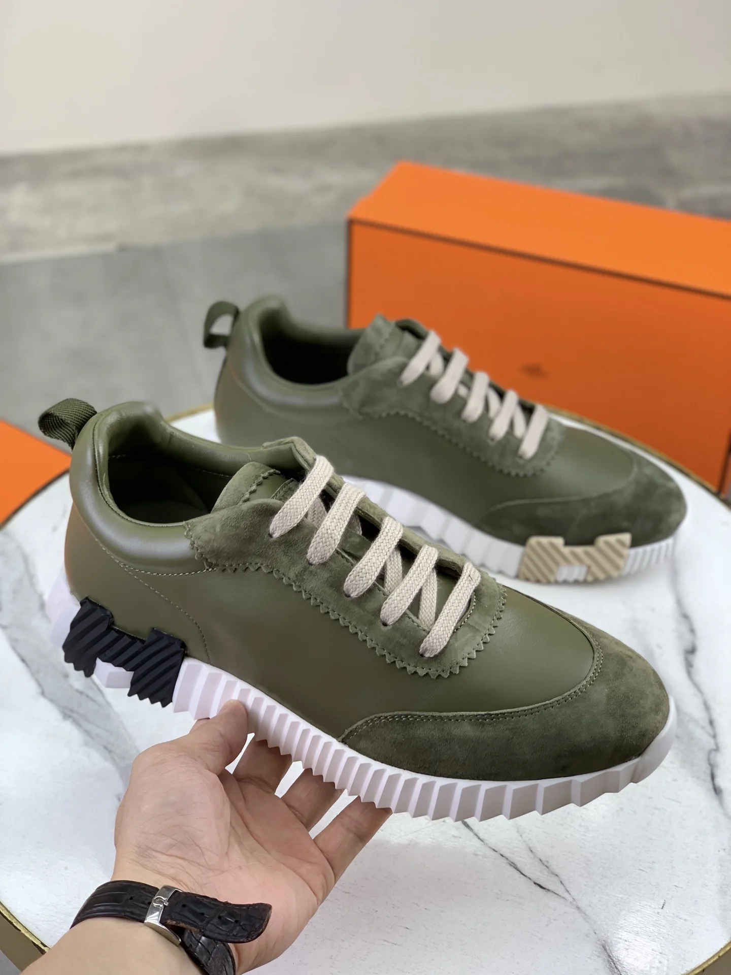 HERMES Sneakers Leather Green-Black EU39-45 C40202609110980 - Image 3
