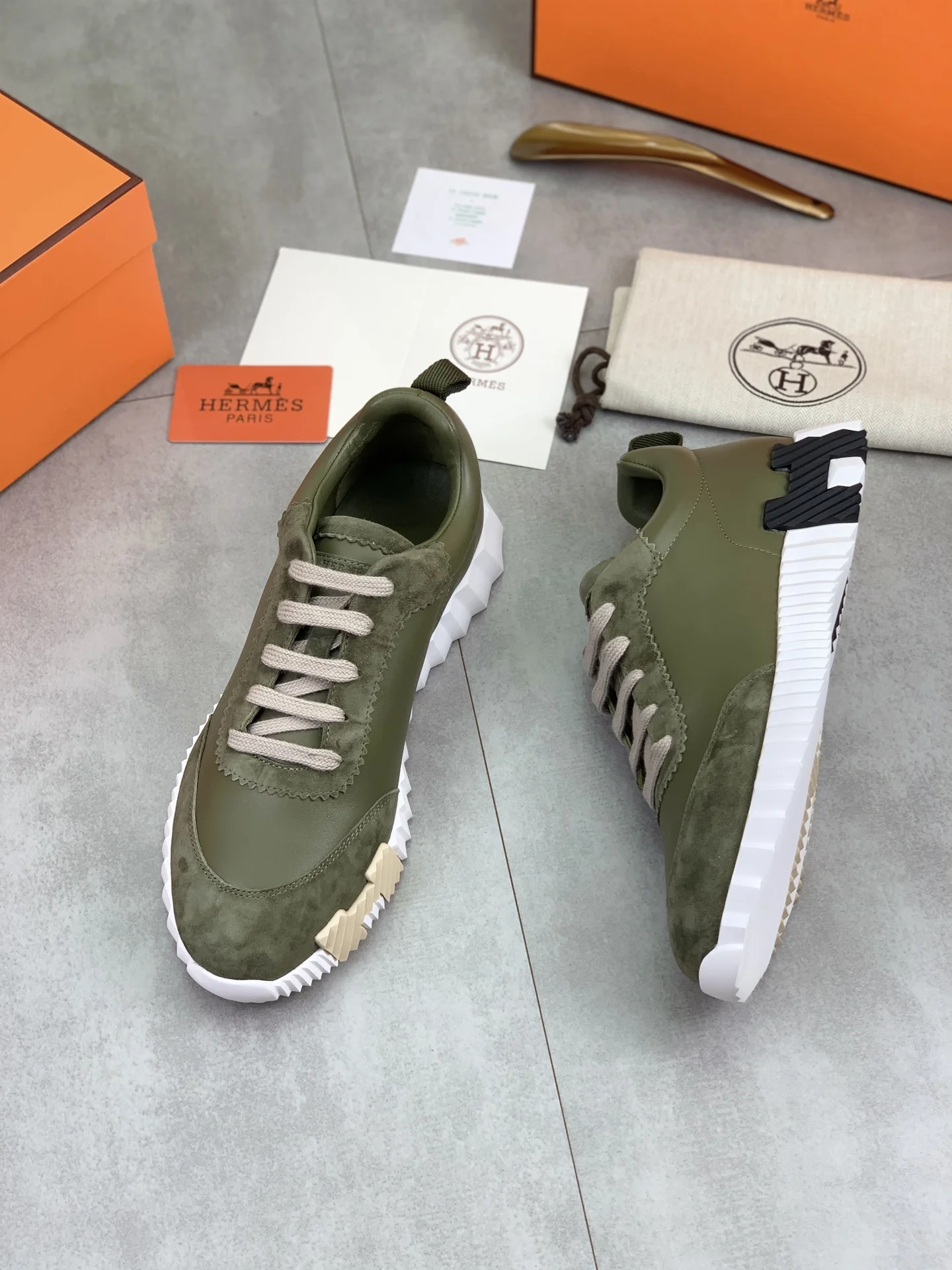 HERMES Sneakers Leather Green-Black EU39-45 C40202609110980 - Image 5