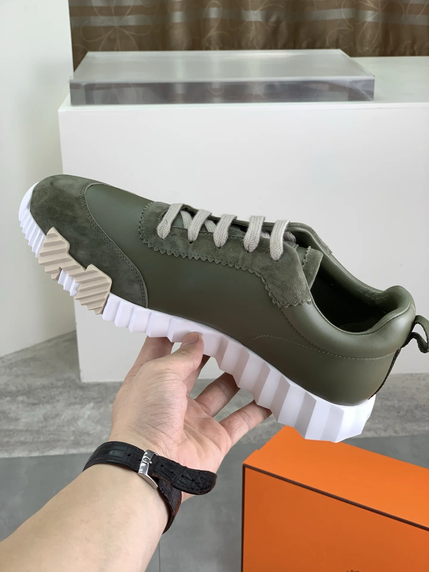 HERMES Sneakers Leather Green-Black EU39-45 C40202609110980 - Image 6
