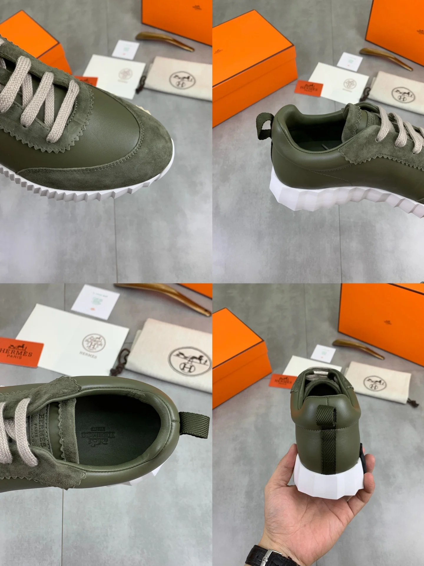 HERMES Sneakers Leather Green-Black EU39-45 C40202609110980 - Image 9
