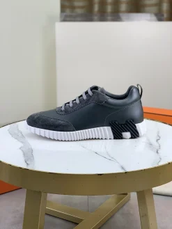 HERMES Sneakers Mesh Leather Gray-White EU39-45 C40202609110973