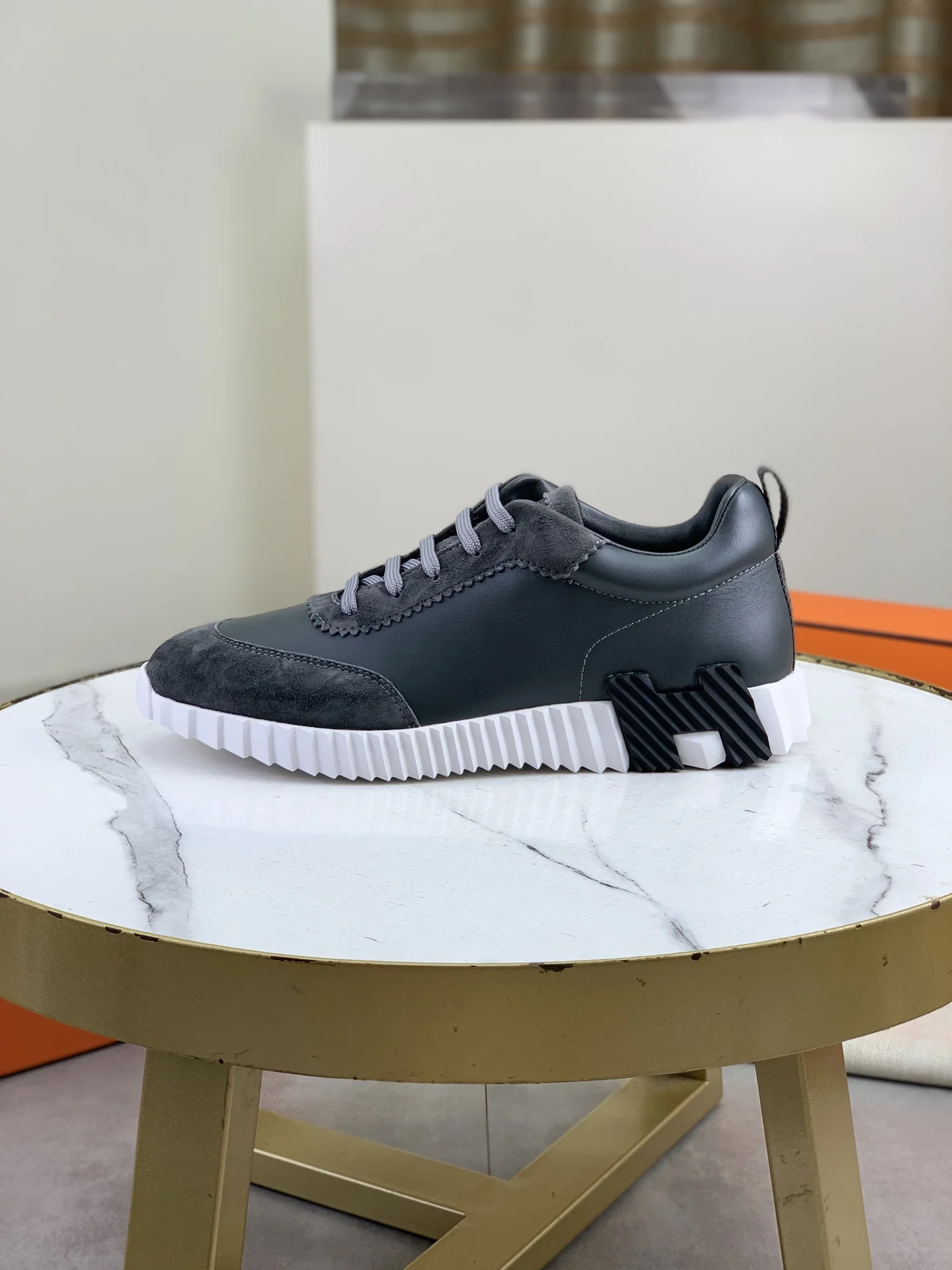 HERMES Sneakers Mesh Leather Gray-White EU39-45 C40202609110973