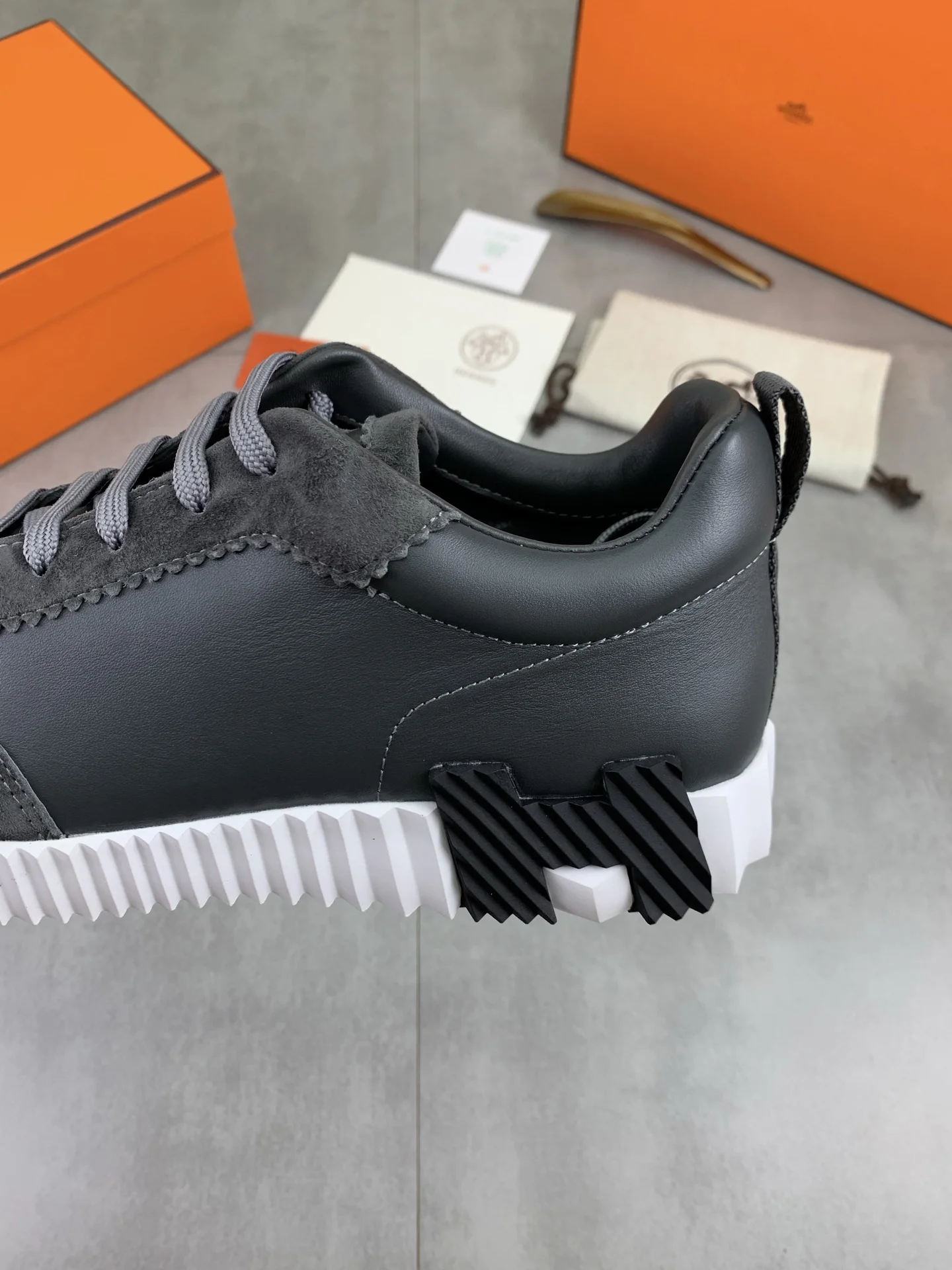 HERMES Sneakers Mesh Leather Gray-White EU39-45 C40202609110973 - Image 7