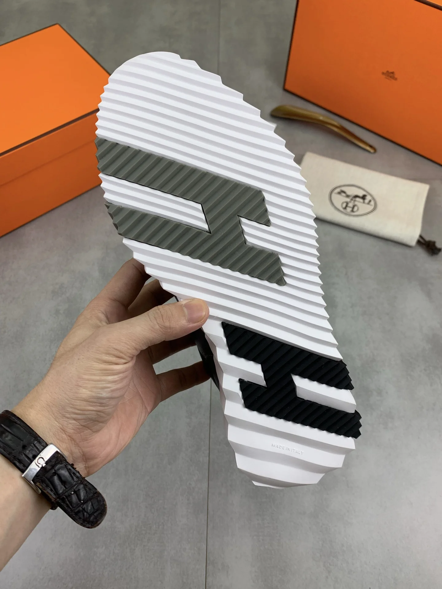 HERMES Sneakers Mesh Leather Gray-White EU39-45 C40202609110973 - Image 8