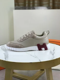 HERMES Sneakers Technical Leather Beige-Burgundy EU39-45 C40202609110970