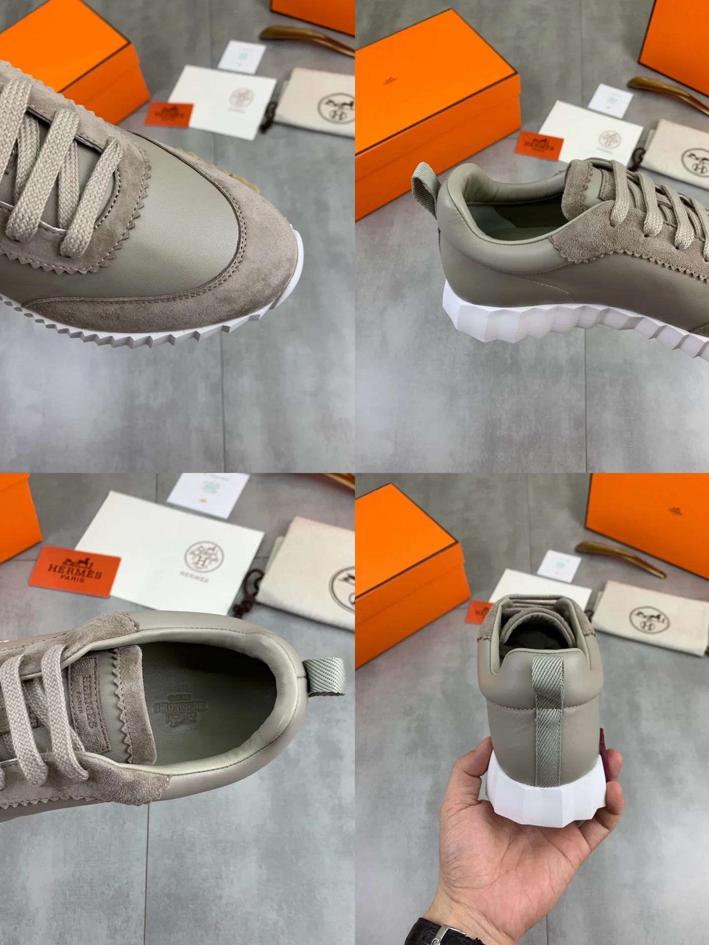 HERMES Sneakers Technical Leather Beige-Burgundy EU39-45 C40202609110970 - Image 9