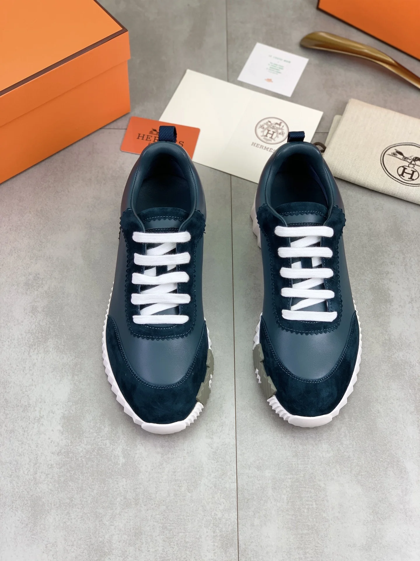 HERMES Sneakers Technical Mesh Leather Teal-White EU39-45 C40202609110975 - Image 2