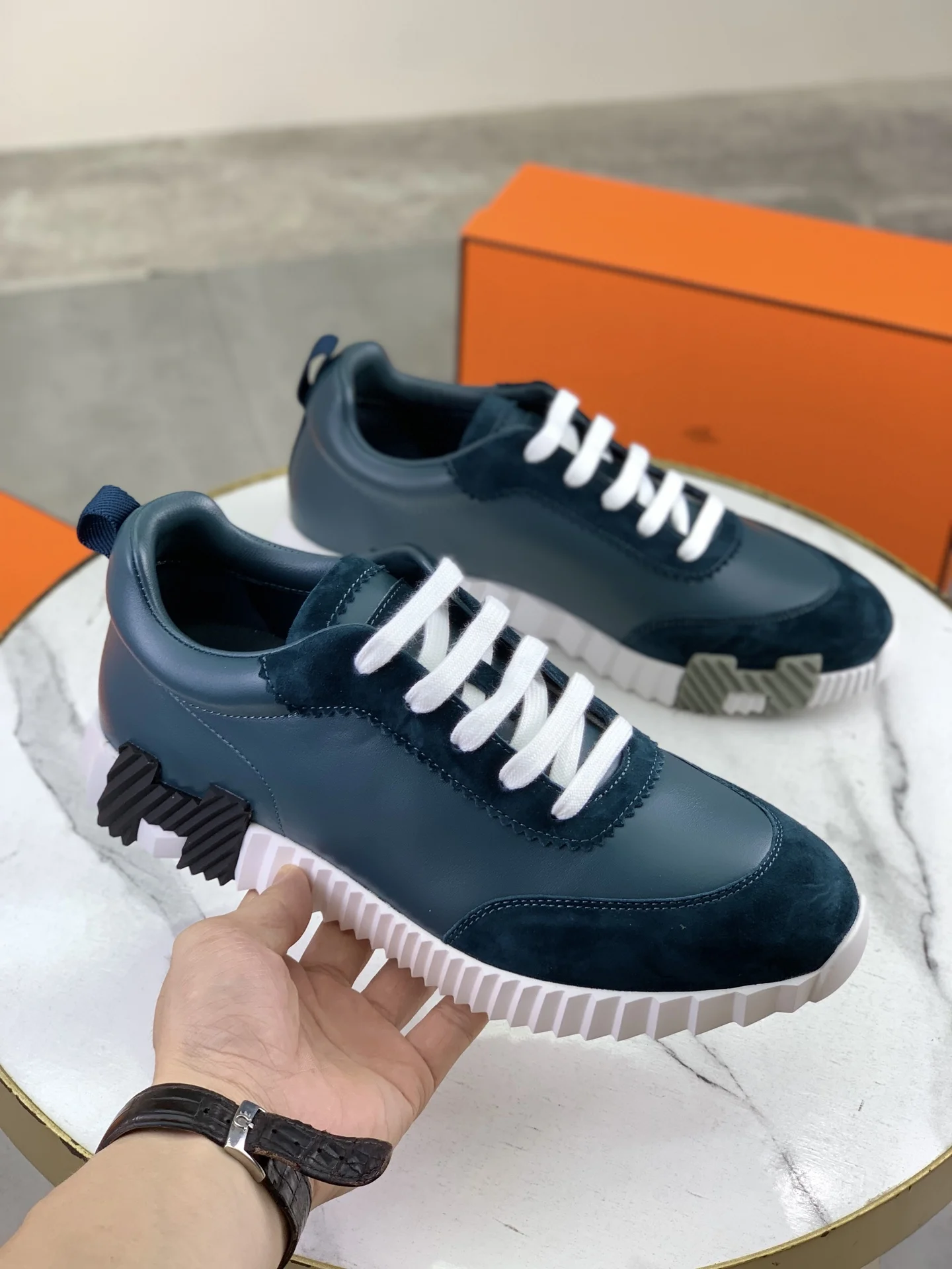 HERMES Sneakers Technical Mesh Leather Teal-White EU39-45 C40202609110975 - Image 3