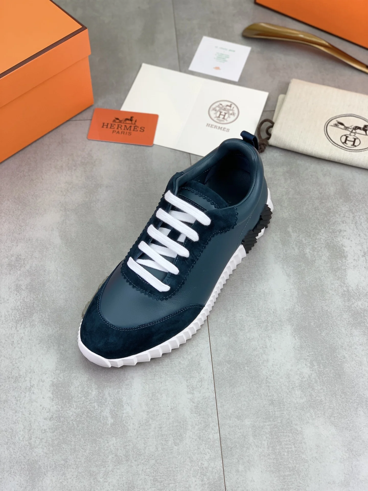 HERMES Sneakers Technical Mesh Leather Teal-White EU39-45 C40202609110975 - Image 4