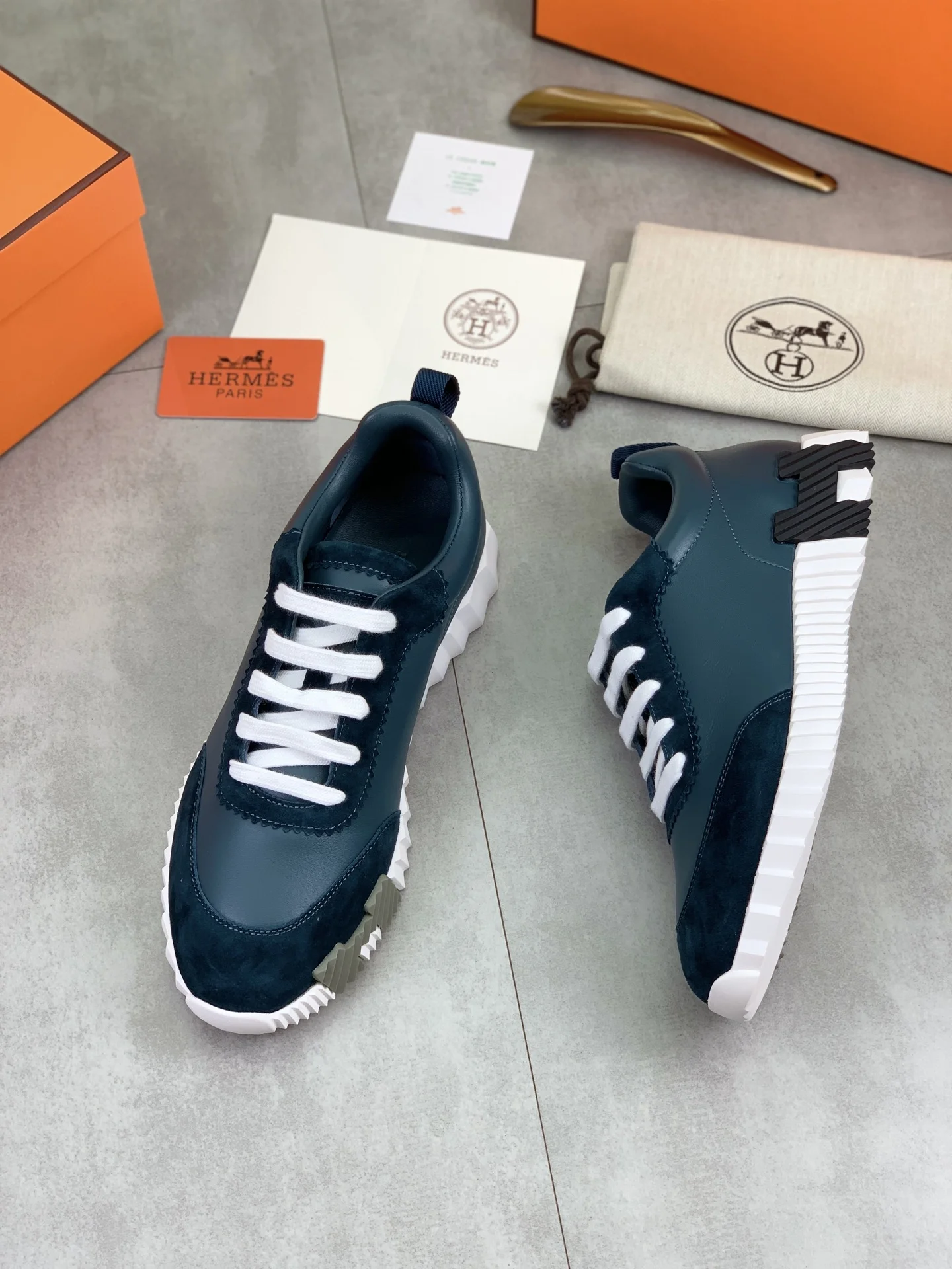 HERMES Sneakers Technical Mesh Leather Teal-White EU39-45 C40202609110975 - Image 5