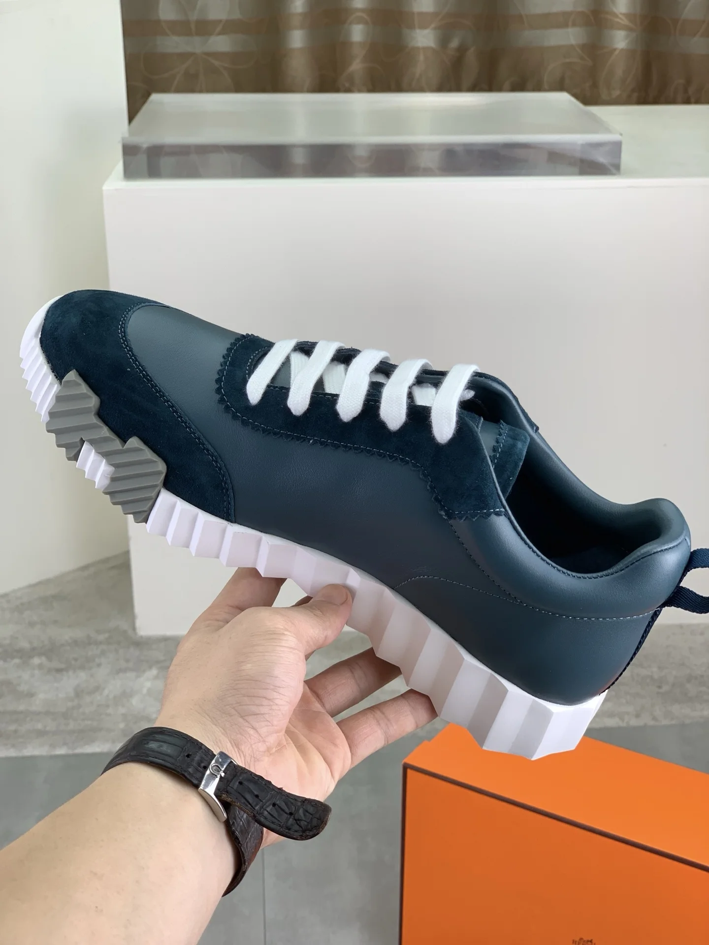 HERMES Sneakers Technical Mesh Leather Teal-White EU39-45 C40202609110975 - Image 6