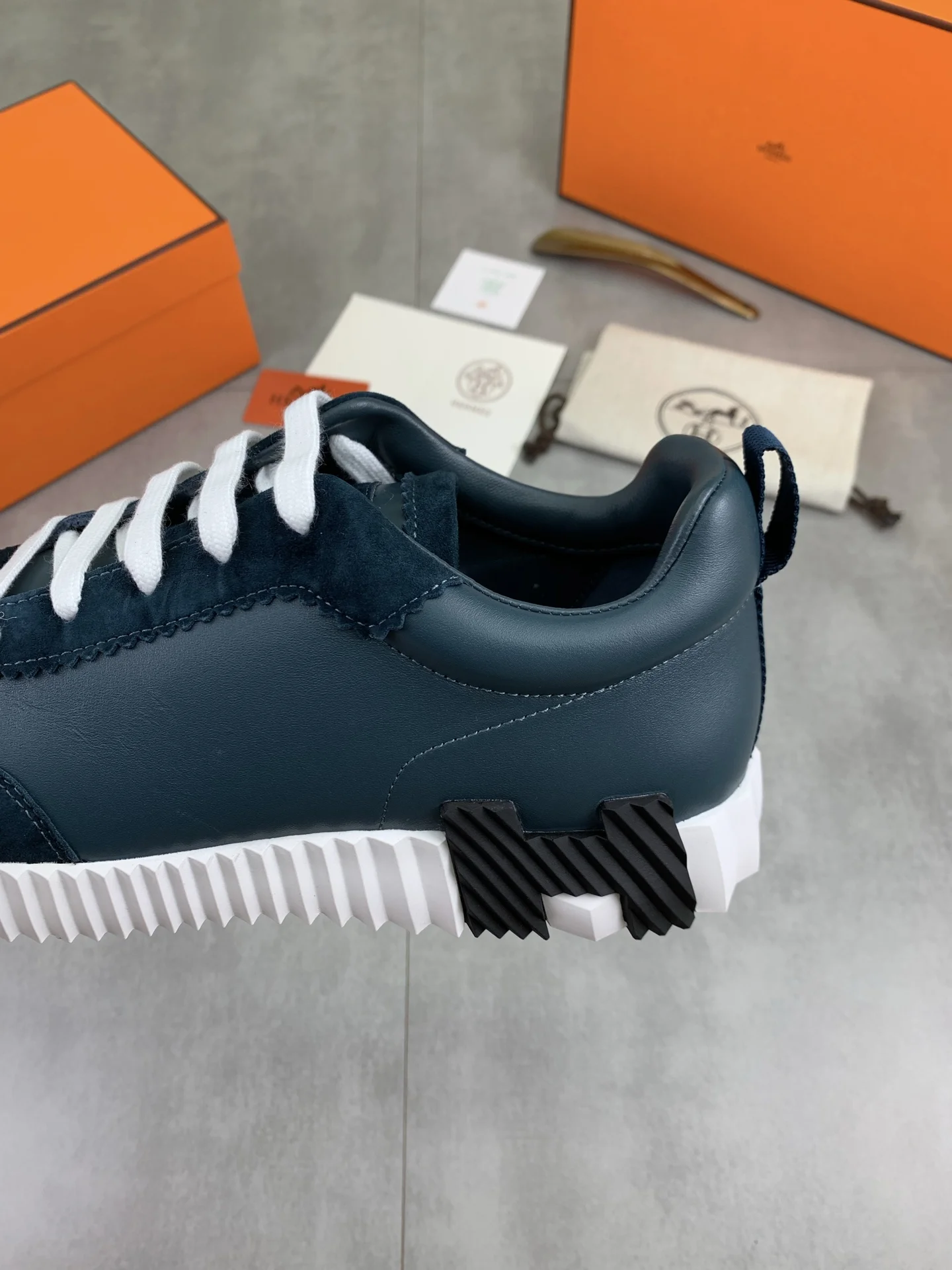 HERMES Sneakers Technical Mesh Leather Teal-White EU39-45 C40202609110975 - Image 7
