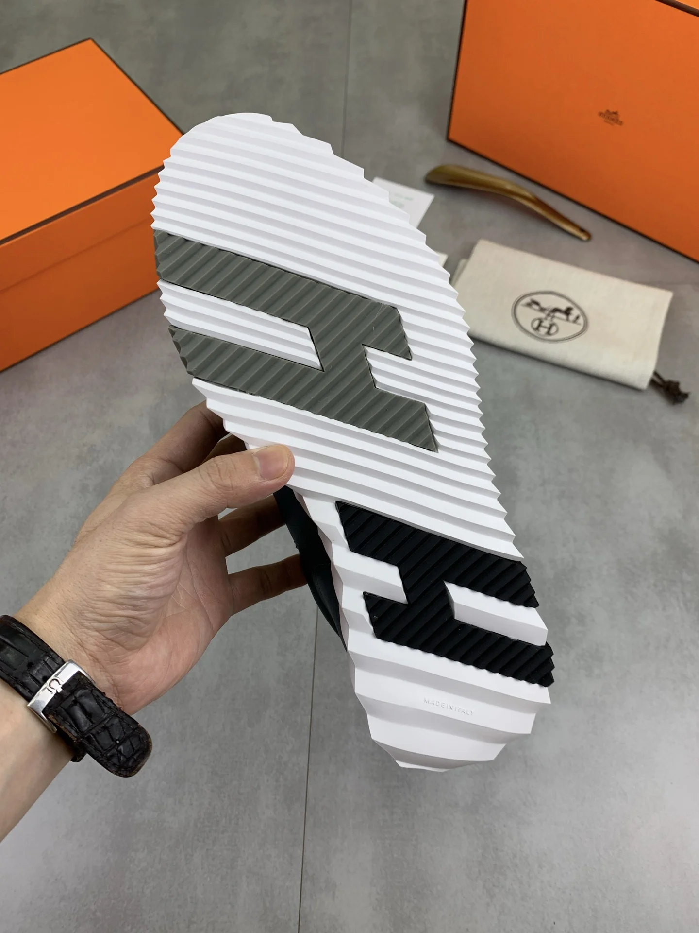 HERMES Sneakers Technical Mesh Leather Teal-White EU39-45 C40202609110975 - Image 8