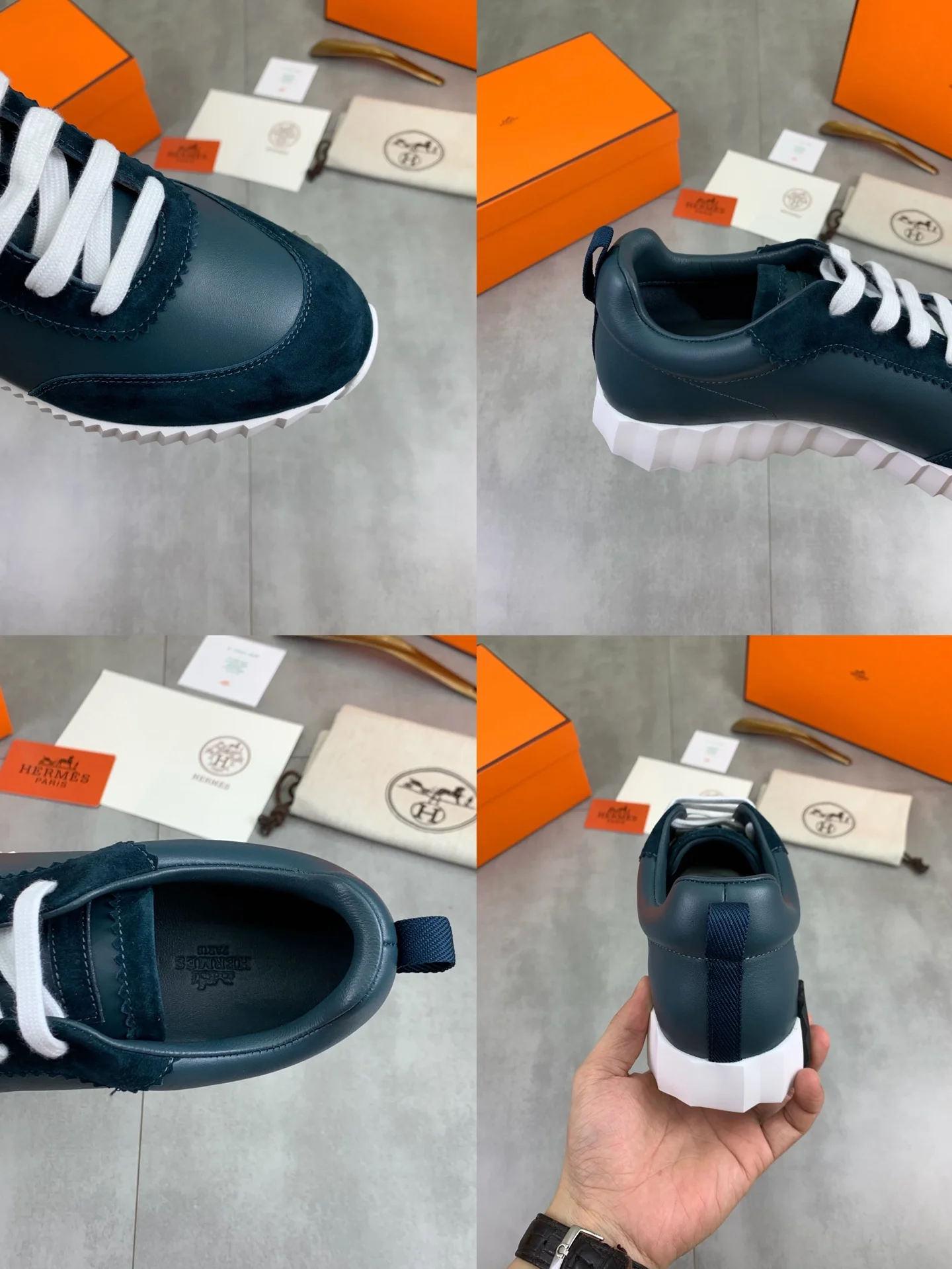 HERMES Sneakers Technical Mesh Leather Teal-White EU39-45 C40202609110975 - Image 9