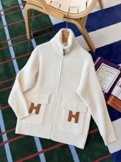 HERMES Sweaters Cream-Brown S-L F60202609060028