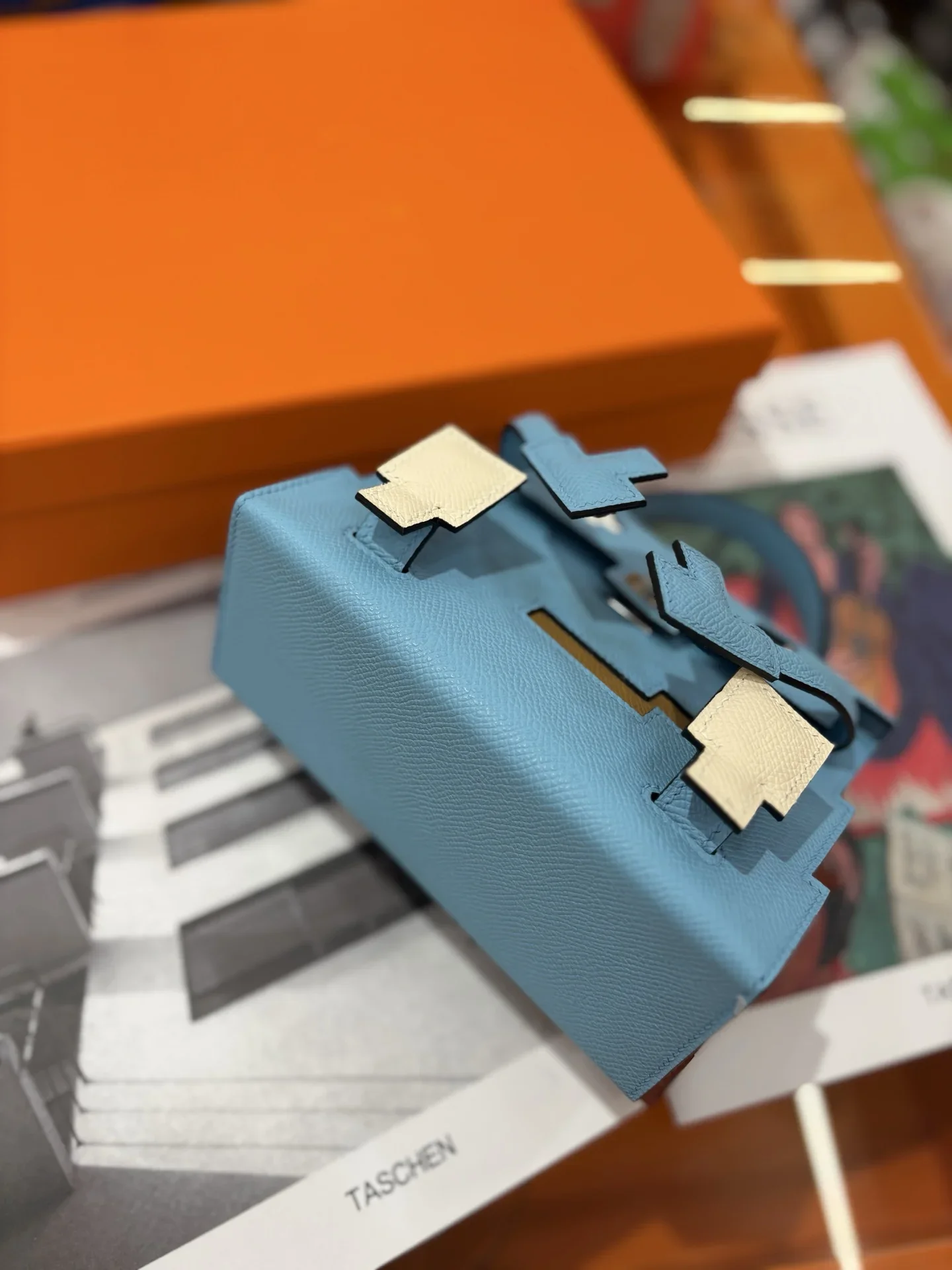 HERMES Top Handle Bags Blue-Beige A450202609090240 - Image 8