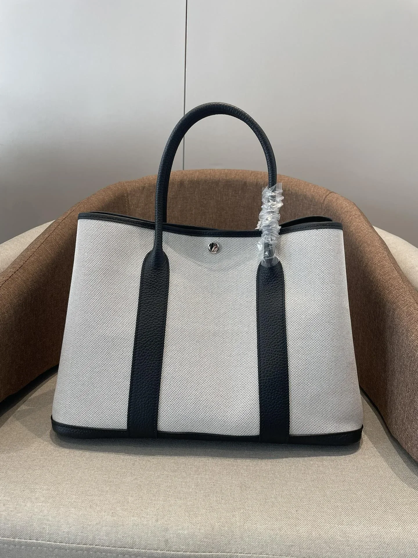 HERMES Top Handle Bags Canvas Leather White-Black 30CM-36CM A000202609090290 - Image 3