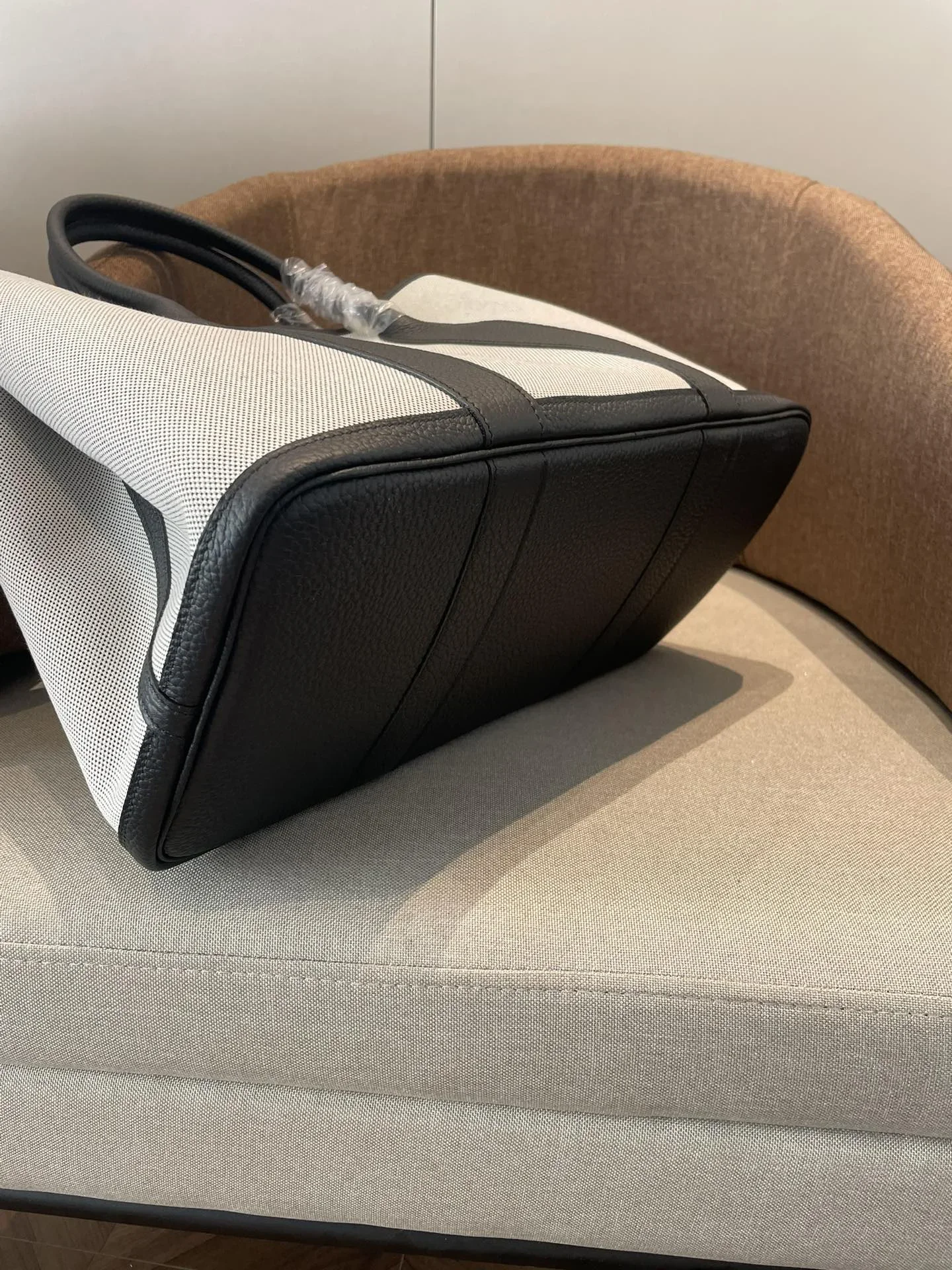 HERMES Top Handle Bags Canvas Leather White-Black 30CM-36CM A000202609090290 - Image 6