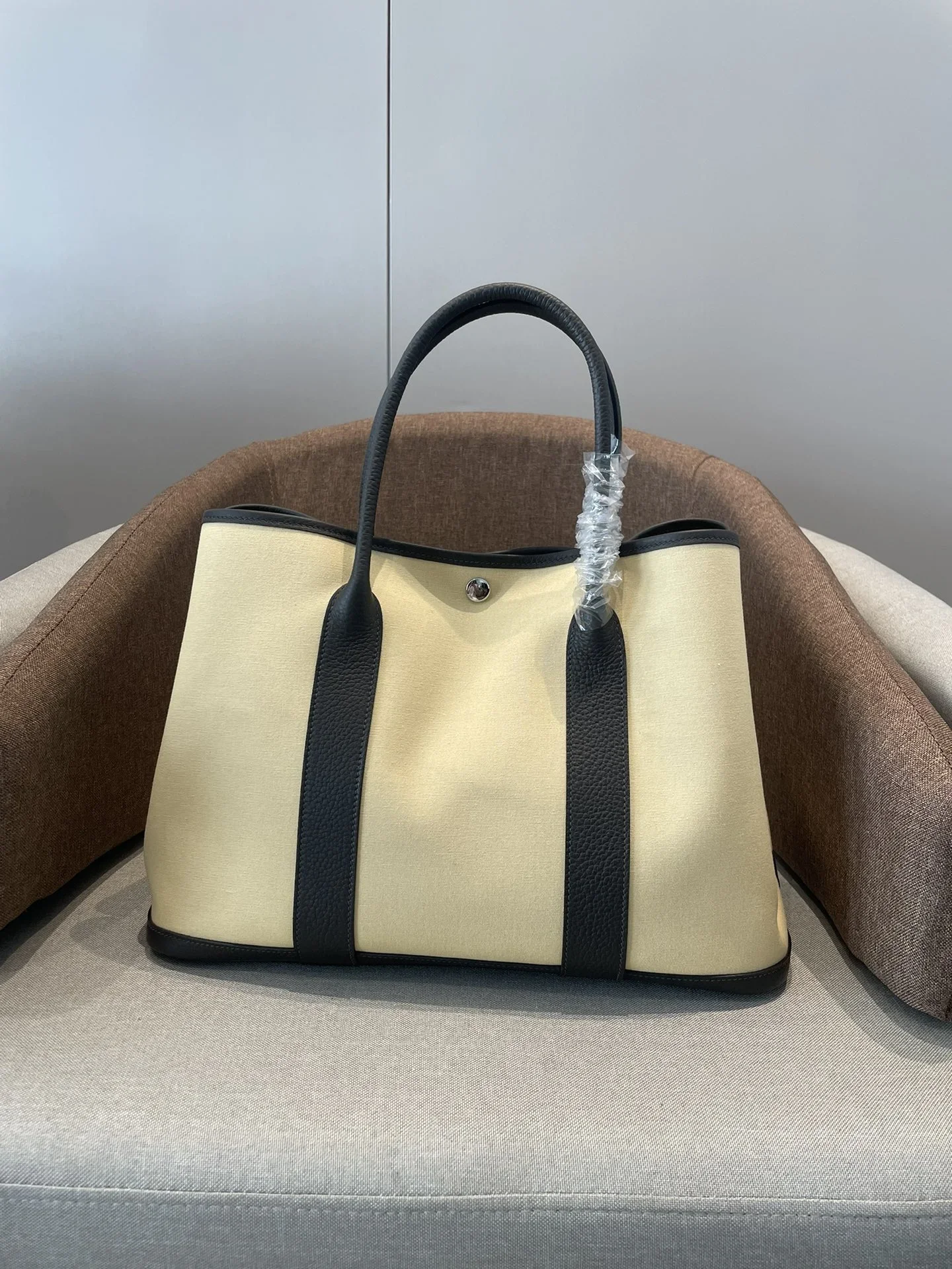 HERMES Totes Bags Canvas Leather Beige-Black 30X36CM A000202609090259 - Image 3