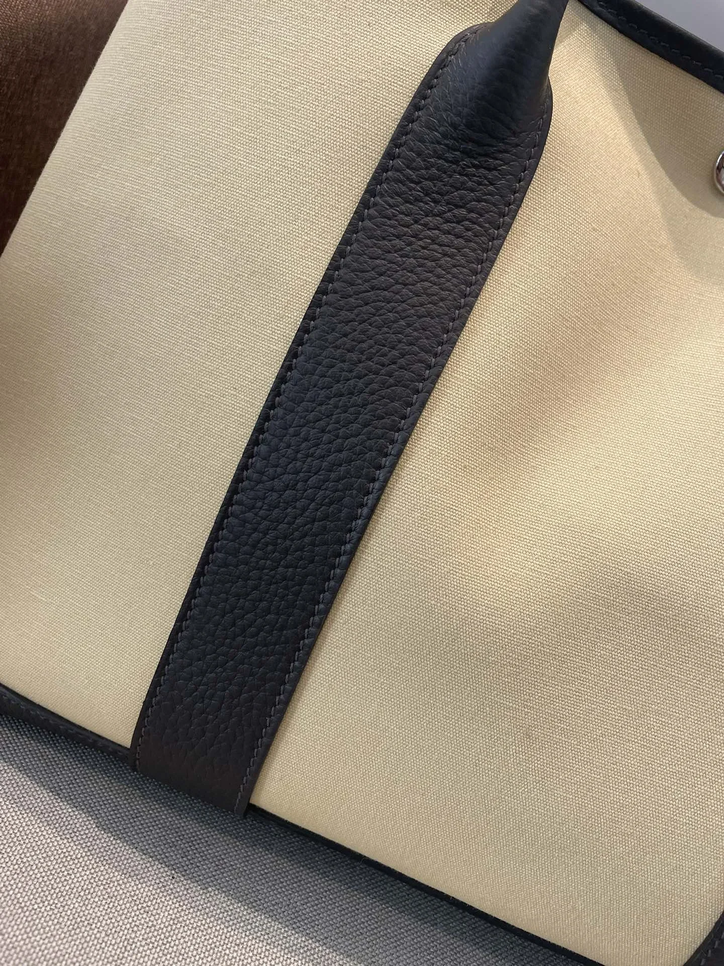 HERMES Totes Bags Canvas Leather Beige-Black 30X36CM A000202609090259 - Image 4