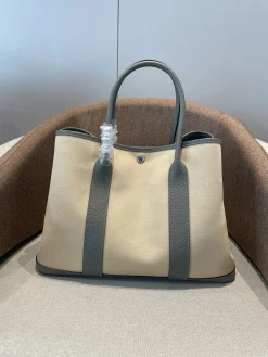 HERMES Totes Bags Canvas Leather Beige-Gray 30CM-36CM A000202609090260