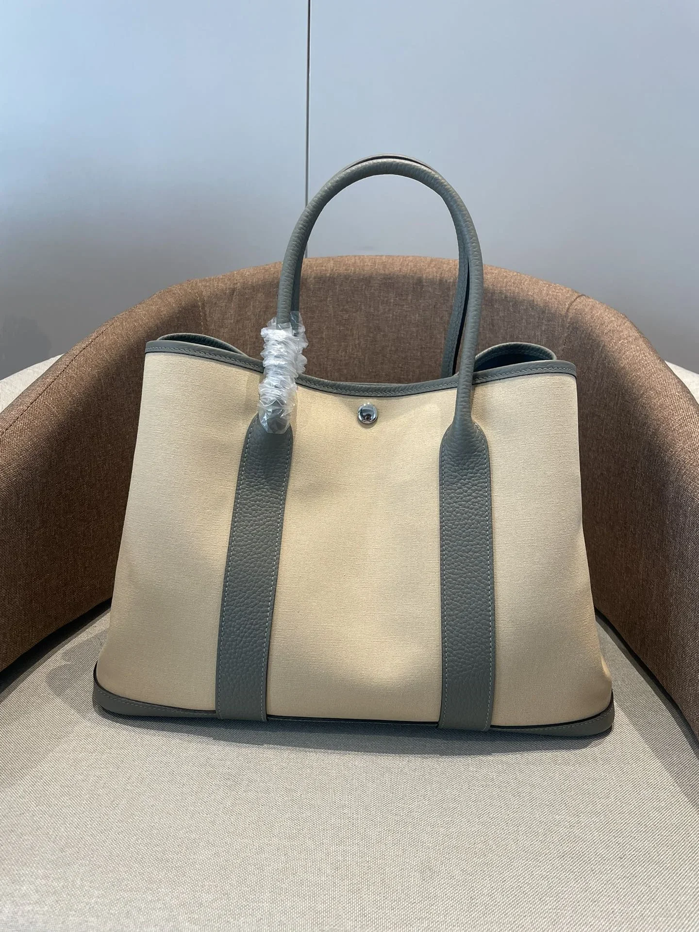HERMES Totes Bags Canvas Leather Beige-Gray 30CM-36CM A000202609090260