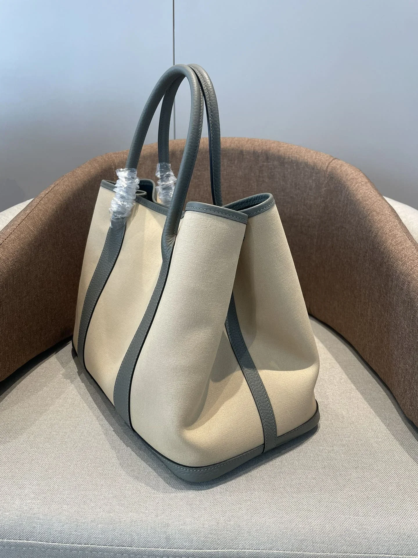 HERMES Totes Bags Canvas Leather Beige-Gray 30CM-36CM A000202609090260 - Image 2