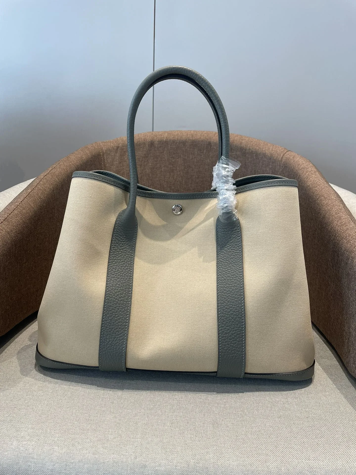 HERMES Totes Bags Canvas Leather Beige-Gray 30CM-36CM A000202609090260 - Image 3