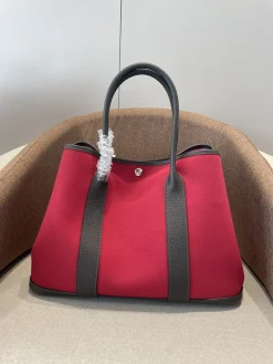 HERMES Totes Bags Canvas Leather Red-Gray 30-36 A000202609090280