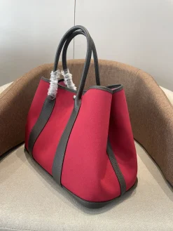 Alternative view of HERMES Totes Bags Canvas Leather Red-Gray 30-36 A000202609090280
