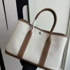 HERMES Totes Bags Canvas Leather White-Brown 23CM-30CM A000202609090295