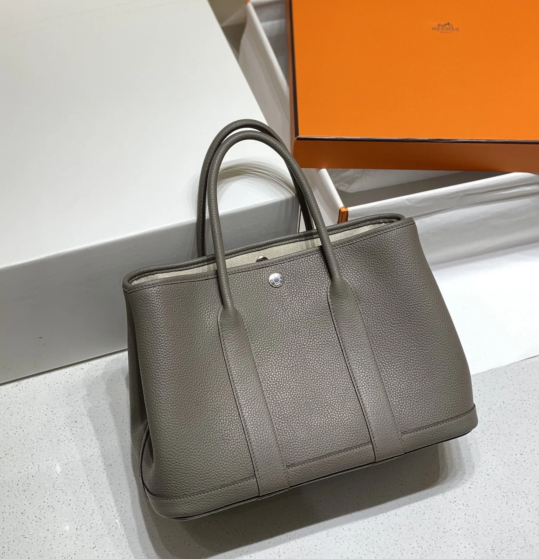 HERMES Totes Bags Togo Leather Gray 30X36CM I50202609090274