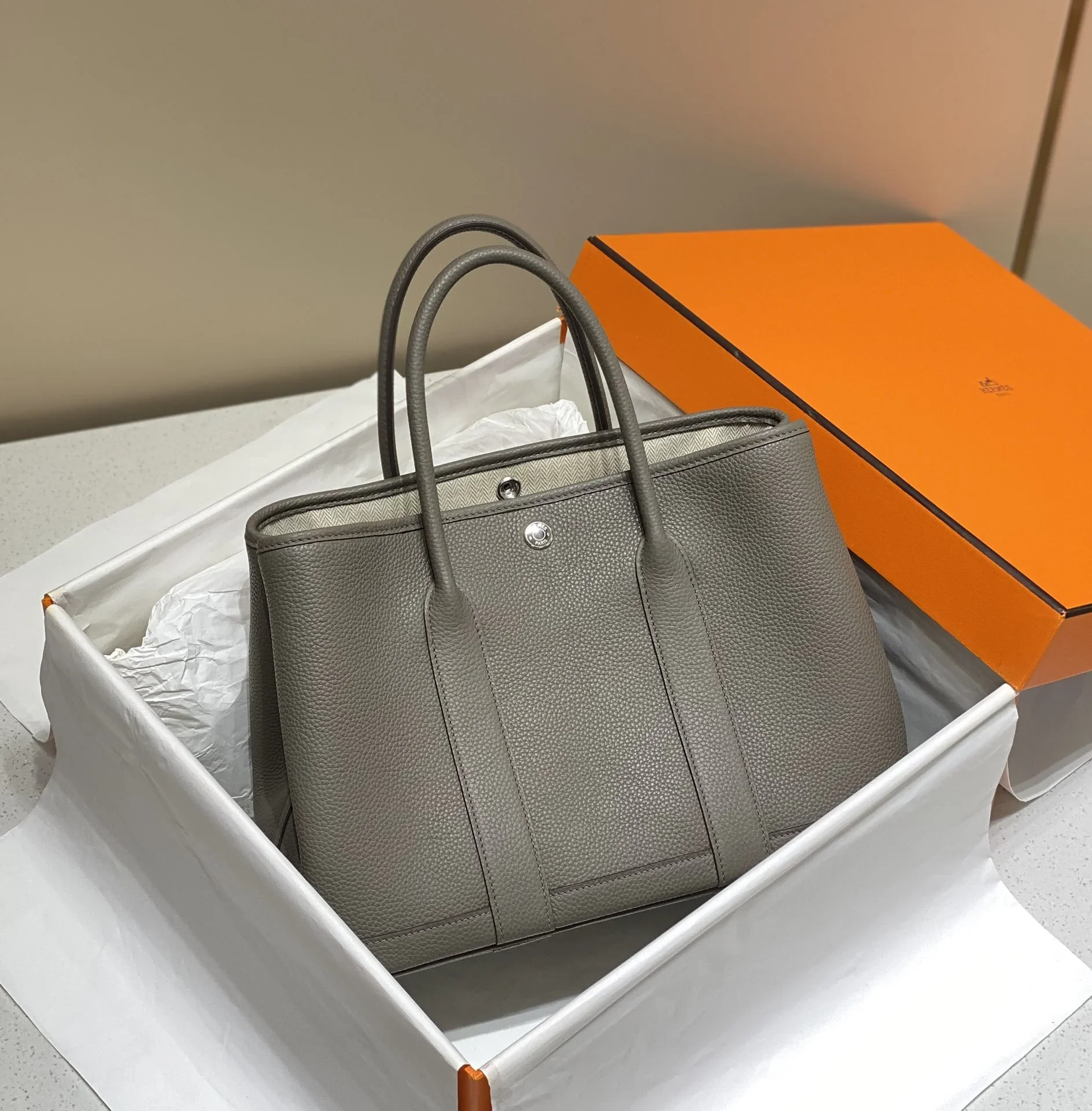 HERMES Totes Bags Togo Leather Gray 30X36CM I50202609090274 - Image 2