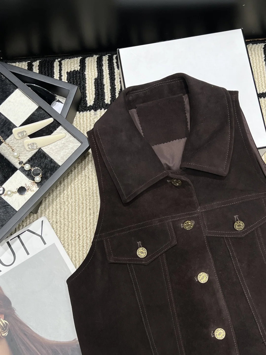 LOEWE Jackets Suede Brown-Gold S-XL E35202609061878 - Image 2