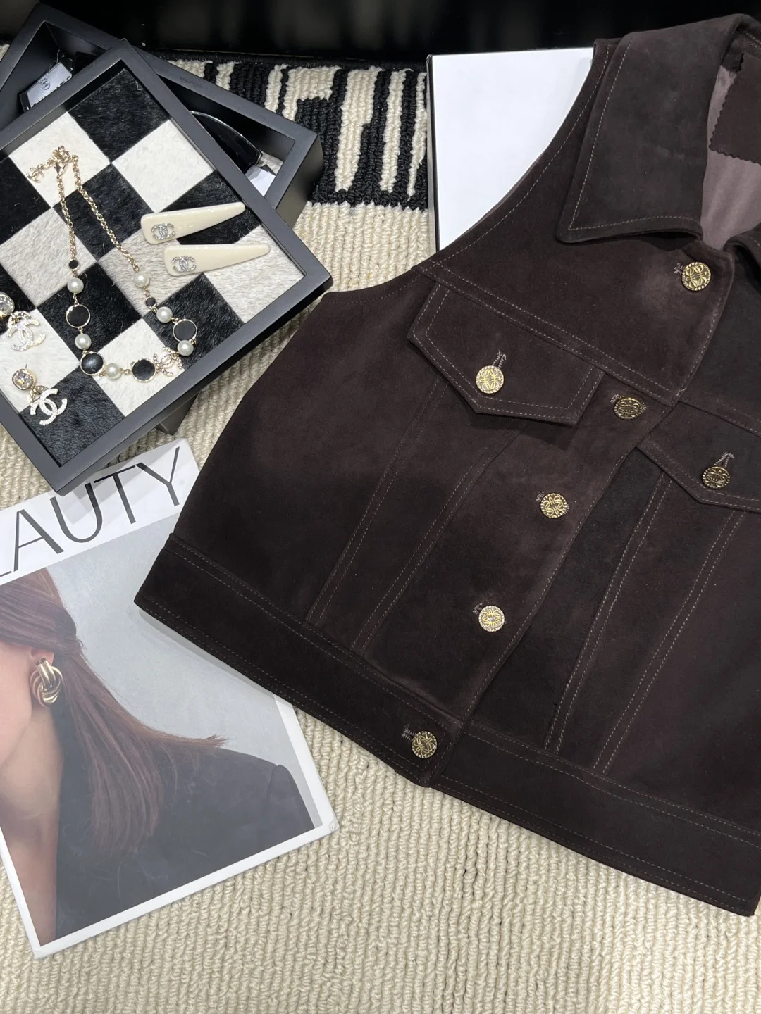LOEWE Jackets Suede Brown-Gold S-XL E35202609061878 - Image 3