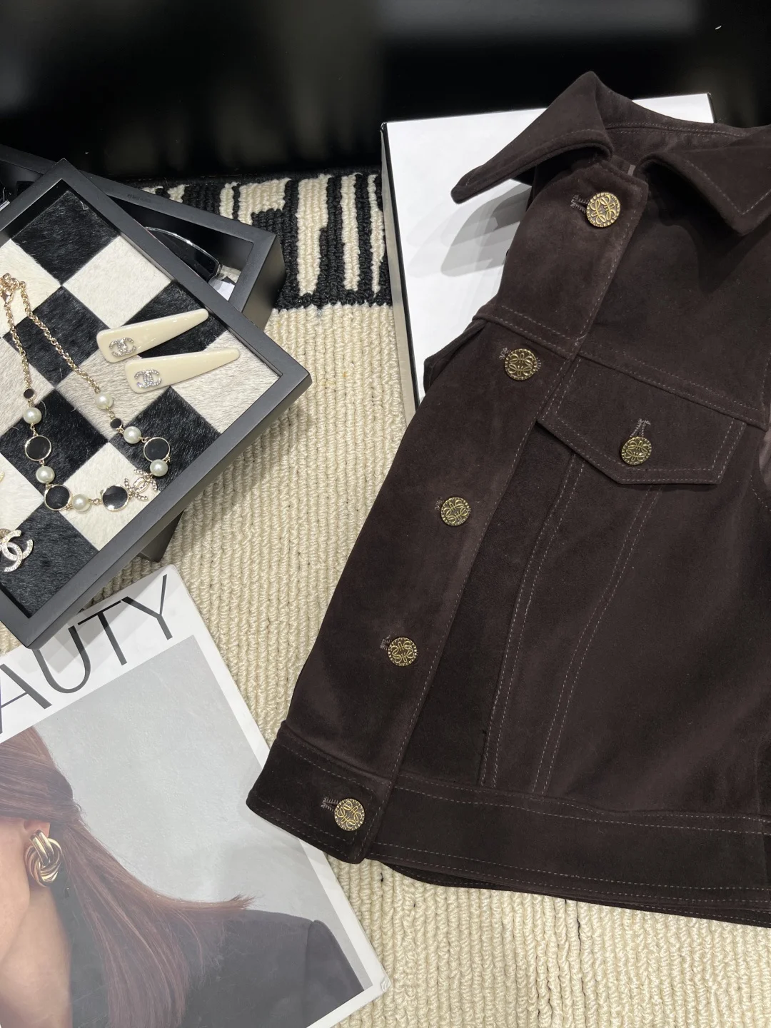 LOEWE Jackets Suede Brown-Gold S-XL E35202609061878 - Image 4