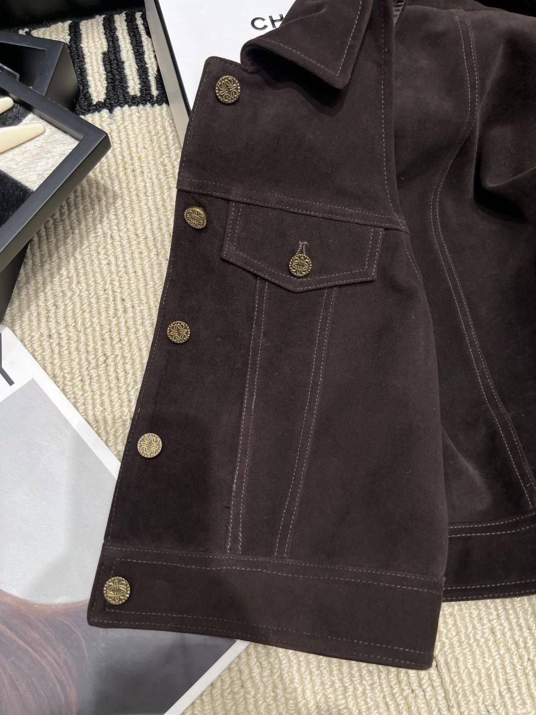 LOEWE Jackets Suede Brown-Gold S-XL E35202609061878 - Image 5