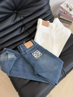 LOEWE Trousers Stretch Denim Blue-White S-L B45202609063049