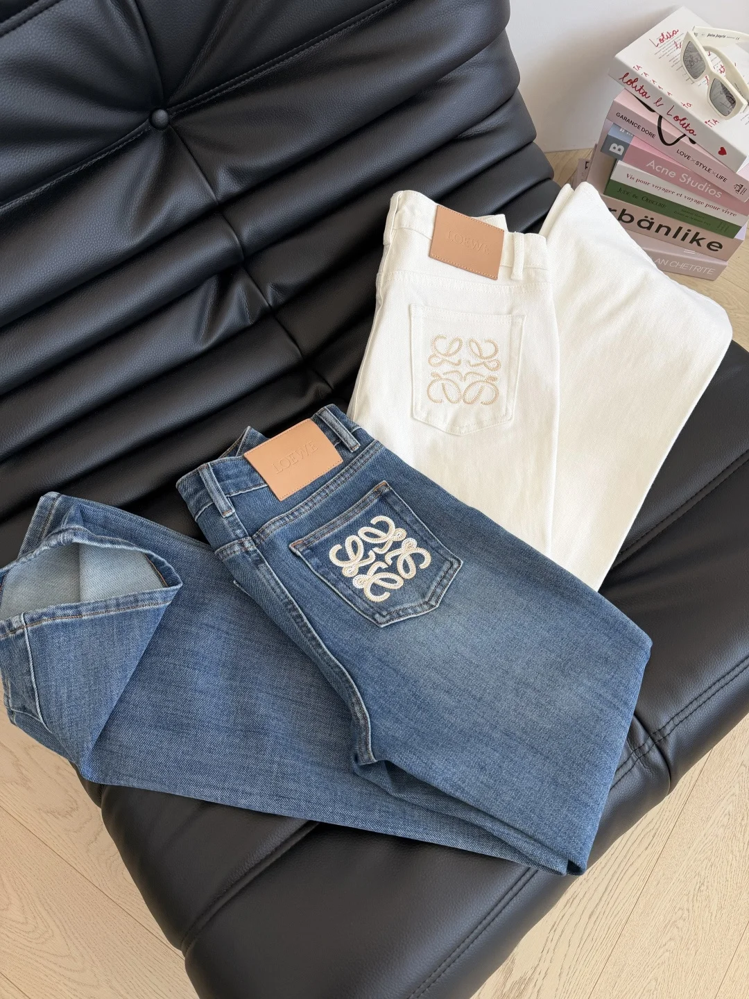 LOEWE Trousers Stretch Denim Blue-White S-L B45202609063049