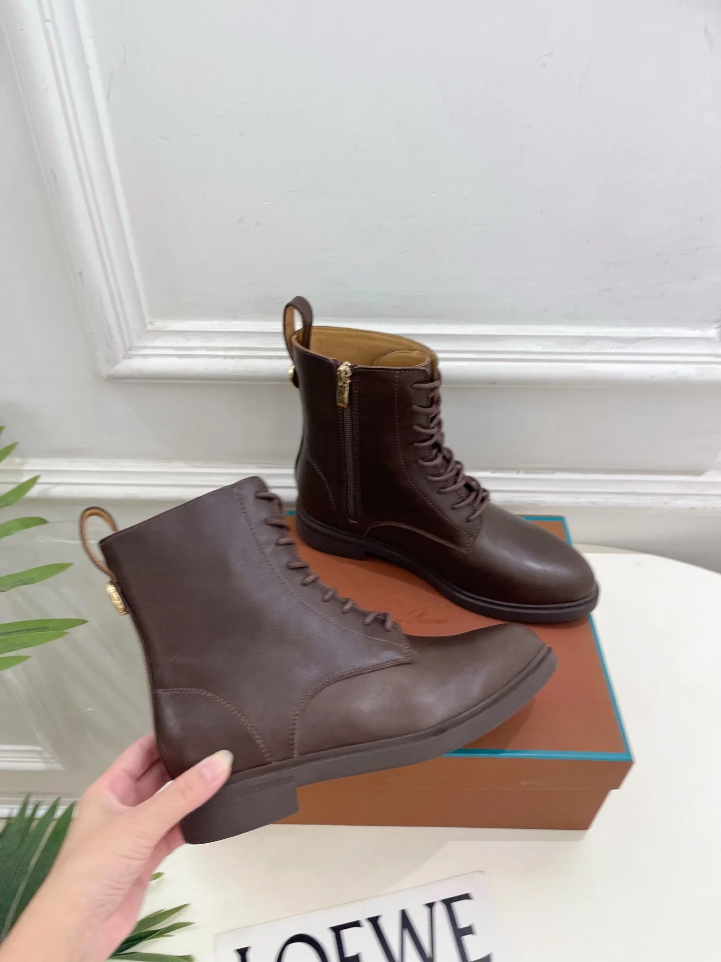 LORO PIANA Boots Calfskin Leather Brown EU35-39 C60202609110207 - Image 4