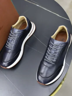 LORO PIANA Flats Calf Leather Blue-White EU38-45 C10202609112011