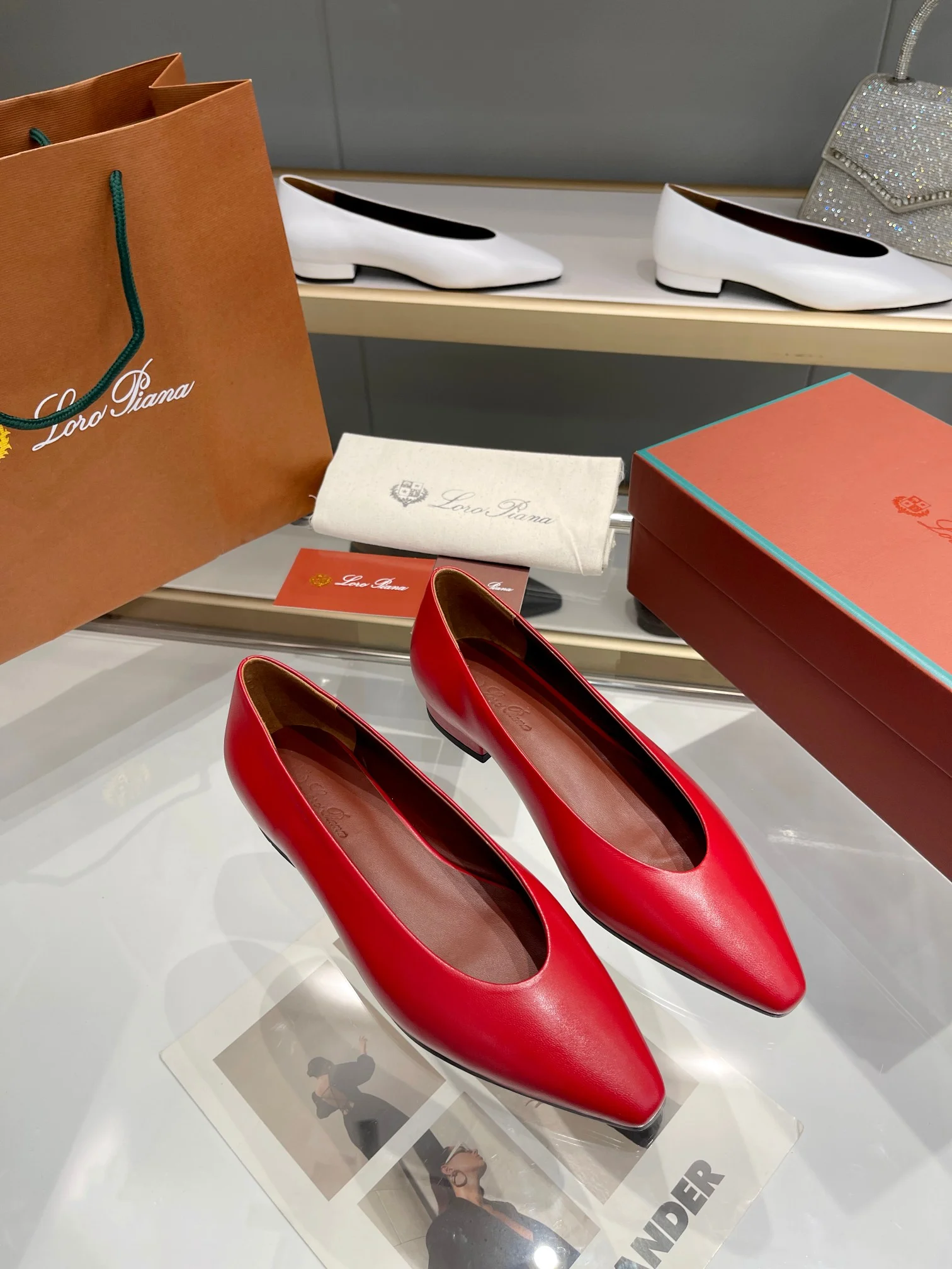 LORO PIANA Flats Lambskin Leather Red EU35-42 B50202609111343 - Image 2